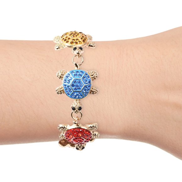 🐢 Turtle Bracelet, Multi Color Austrian Crystals. Adjustable Size. - Picture 3 of 5